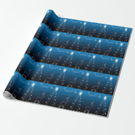 Papel De Regalo Fiesta de Navidad Reno Arbol Cielo Azul Estrellas 