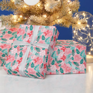 Papel De Regalo Fiesta de Navidades de azulejos rosados festivos