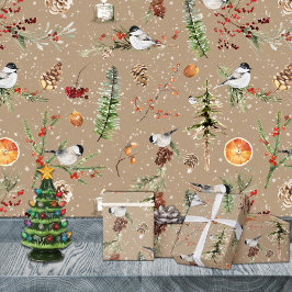 Papel De Regalo Fiesta de Navidades de Kraft Black Cap Chickadee