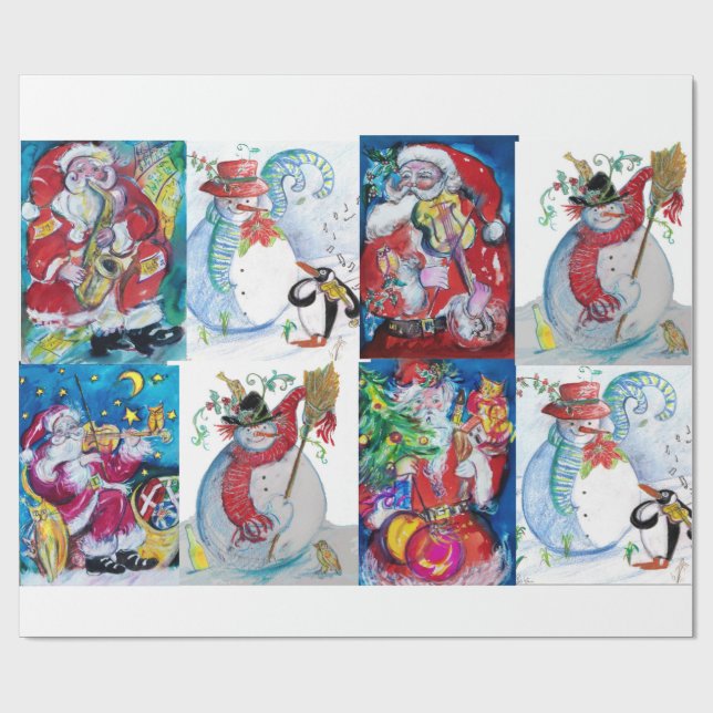 PAPEL DE REGALO FIESTA DE NAVIDADES DE SANTA Y SNOWMEN (Superficie plana)