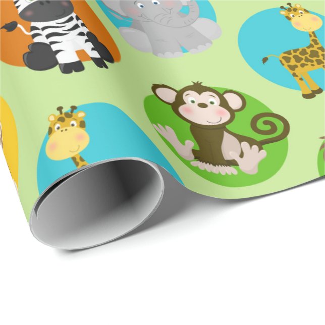 Papel De Regalo fiesta de niños de unisex jungle (Esquina del rollo)
