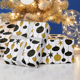 Papel De Regalo Fiesta de Ornamentos de Navidad Retro Black Gold