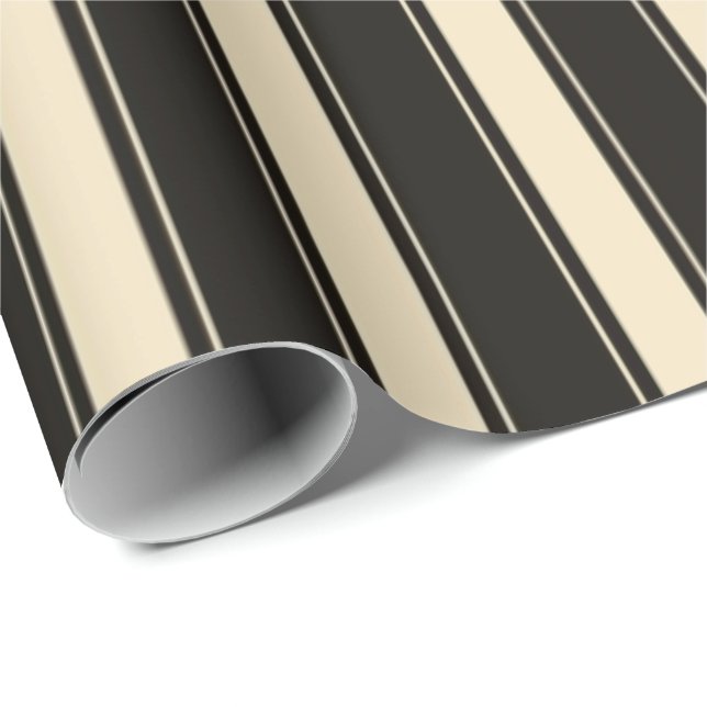 Papel De Regalo Fiesta de patrón de rayas negras crema (Esquina del rollo)