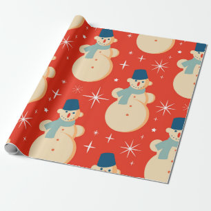 Papel De Regalo Fiesta de patrón de snowman de Navidad retro vinta