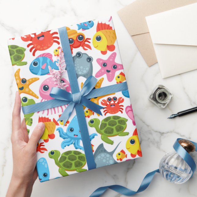 Papel De Regalo Fiesta de patrones de animales oceánicos (Regalar)