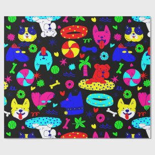 Papel De Regalo fiesta de perro adorable lindo negro divertido ver