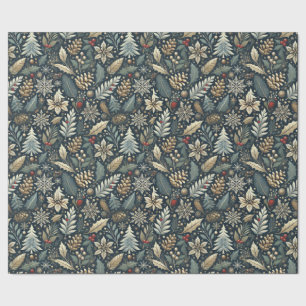 Papel De Regalo Fiesta de Pinecone, Holly, copos de nieve y Berrie