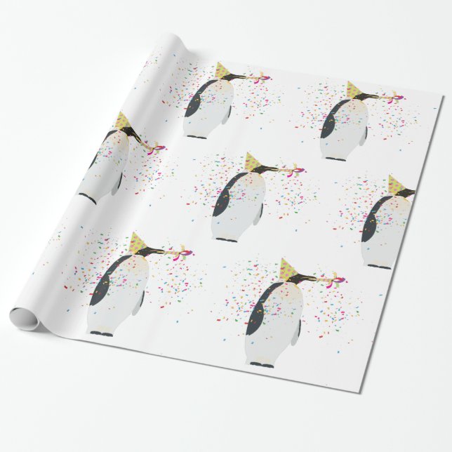 Papel De Regalo Fiesta de pingüinos - Animales con Fiesta (Desenrollado)