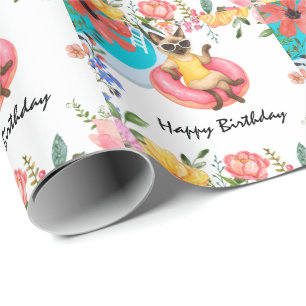 Papel De Regalo Fiesta de Piscina para Gatos para Amantes de Gatos