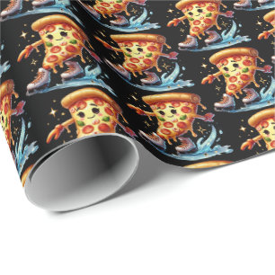 Papel De Regalo Fiesta de pizza de patinaje sobre hielo divertido