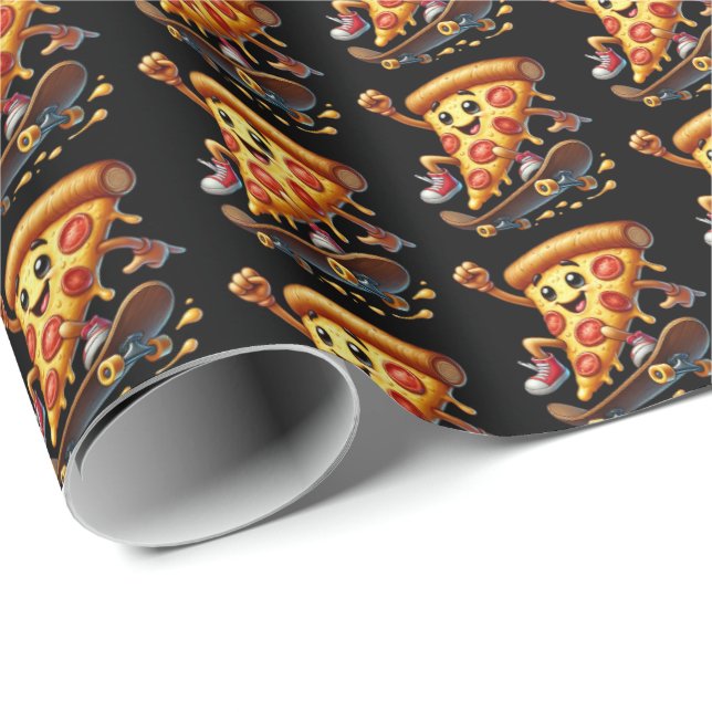 Papel De Regalo Fiesta de pizzas de patinaje divertido (Esquina del rollo)