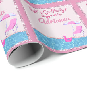 Papel De Regalo Fiesta de Playa con Brillo Rosa Glamurosa
