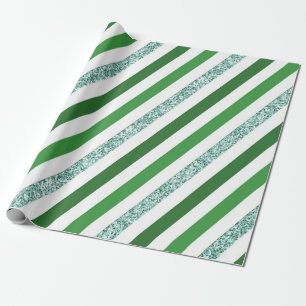 Papel De Regalo Fiesta de Rayas Brillo Blanco Verde