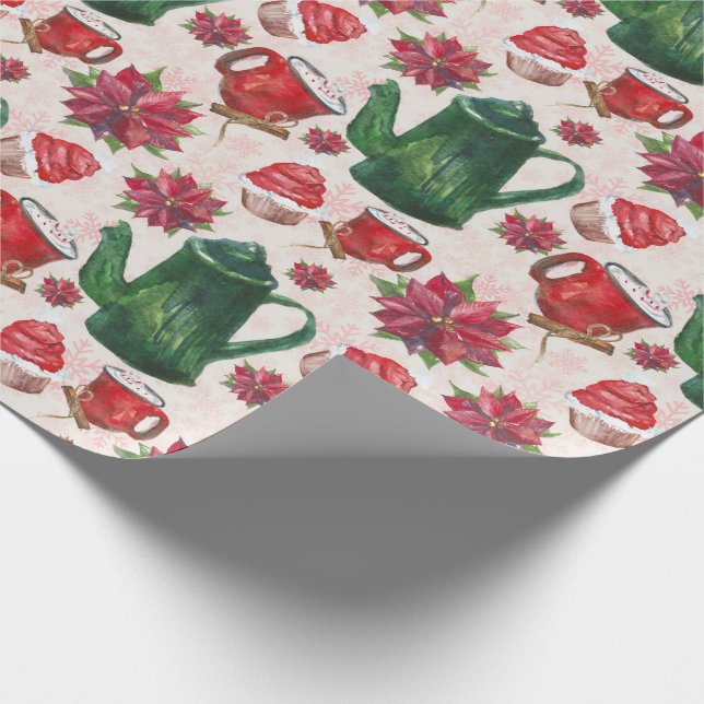 Papel De Regalo fiesta de té navideño acuarela (Esquina)