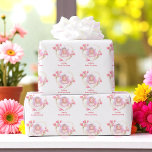 Papel De Regalo Fiesta de té nupcial rosa dorado nombre floral<br><div class="desc">Papel de regalo de fiesta de té nupcial con tetera rosa dorado en corazón floral. Utilice personalice esta plantilla para cambiar el texto. Más productos con este diseño están en la colección a continuación.</div>
