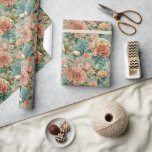 Papel De Regalo Fiesta de té vintage<br><div class="desc">Esta impresión artística reúne la belleza de peonías, rosas y otras flores exquisitas, colocadas sobre un fondo de textura azul teal claro con patrones delicados. Los detalles intrincados y los colores armoniosos evocan un sentido de nostalgia romántica, haciéndola perfecta para aquellos que aman la decoración vintage, el arte botánico clásico...</div>