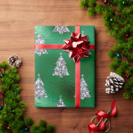 Papel De Regalo Fiesta del Árbol de Navidad Metálico Verde Platead