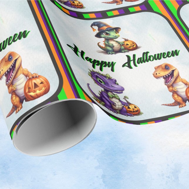 Papel De Regalo Fiesta Dino-Mash de los dinosaurios de Halloween (Halloween Dino Wrapping Paper)