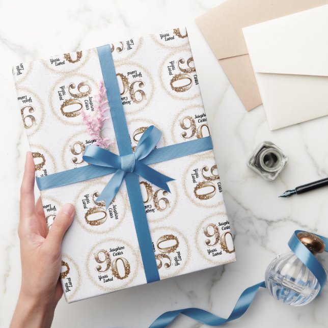 Papel De Regalo Fiesta elegante de 90 cumpleaños (Regalar)