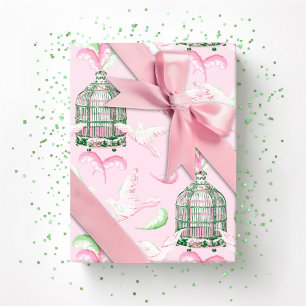 Papel De Regalo Fiesta Emplumada en Rosa y Verde