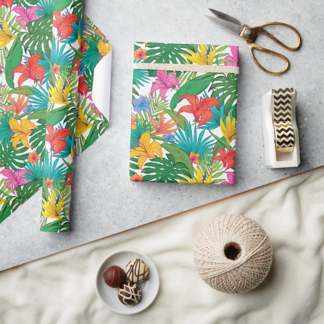 Papel De Regalo Fiesta Floral Tropical (Artesanía)