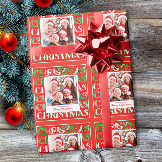 Papel De Regalo Fiesta Fotográfica Familiar Navidad Retro Rojo Ver