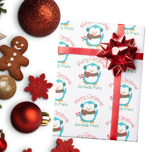 Papel De Regalo Fiesta infantil personalizada de pingüino de Navid