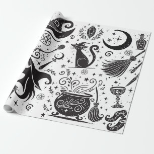 Papel De Regalo Fiesta Mágica de Brujas Caprichosas Wiccanas Pagan