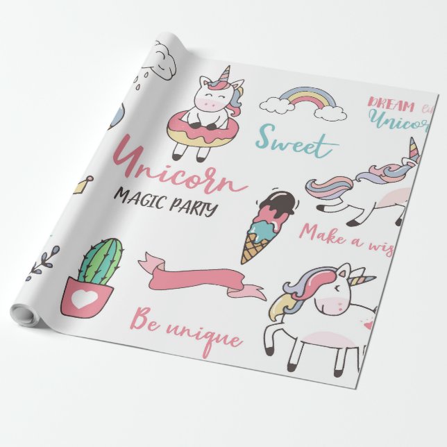 Papel De Regalo Fiesta mágico de Unicorn (Desenrollado)