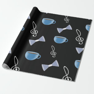 Papel De Regalo Fiesta musical, taza de café, mariposa y