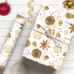 Papel De Regalo Fiesta Navideña de Piña de Pino Acuarela Campestre