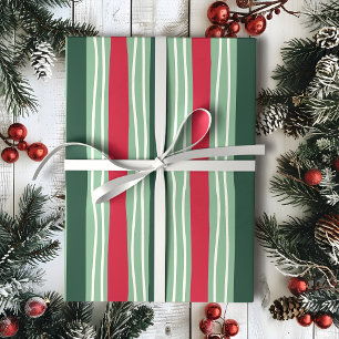 Papel De Regalo Fiesta Navideña Dibujada a Mano con Rayas Rojas y