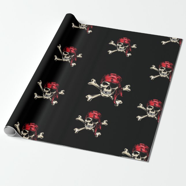 Papel De Regalo Fiesta pirata Salty Skulls para adultos (Desenrollado)