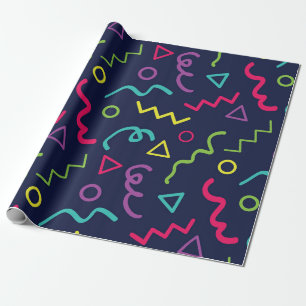 Papel De Regalo fiesta retro de neón de los ochenta con patrón Mem
