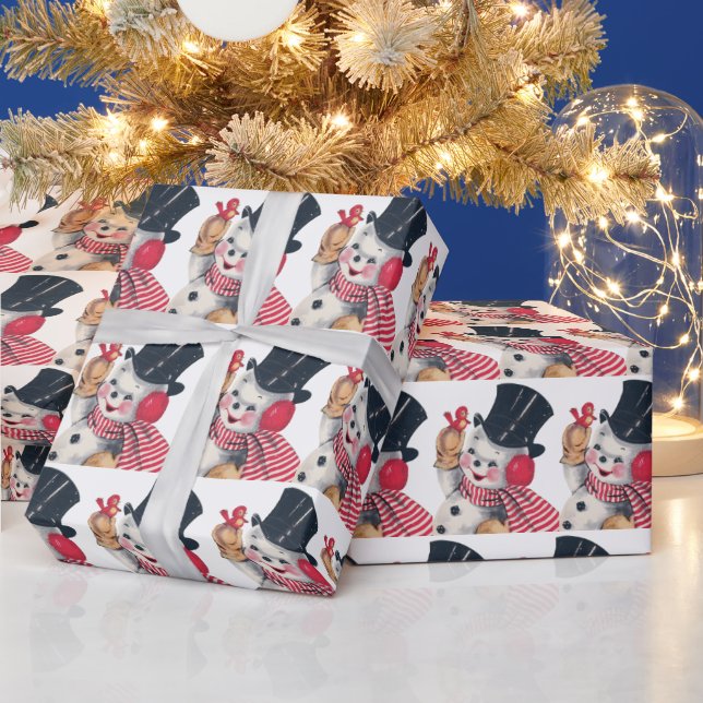 Papel De Regalo fiesta retro vintage de snowman (Vacaciones)