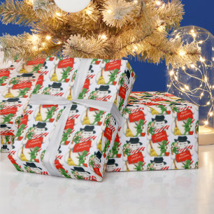 Papel De Regalo fiesta retro vintage de snowman elf