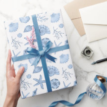 Fiesta Seashells Blue Watercolor Seashore