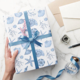 Papel De Regalo Fiesta Seashells Blue Watercolor Seashore