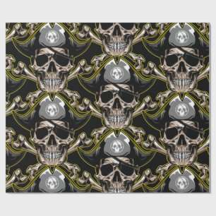Papel De Regalo Fiesta temática pirata "Skulls adultos"