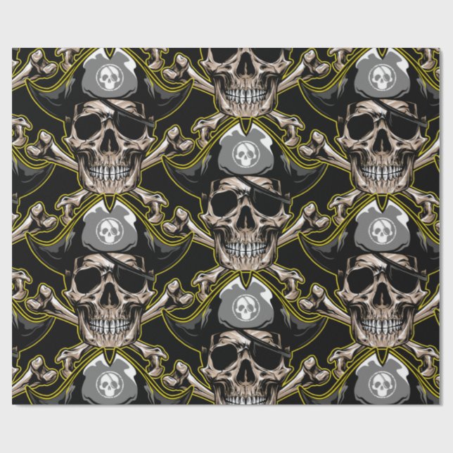 Papel De Regalo Fiesta temática pirata "Skulls adultos" (Superficie plana)