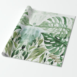 Papel De Regalo Fiesta Tropical de Acuarela Moderna con Hojas de M