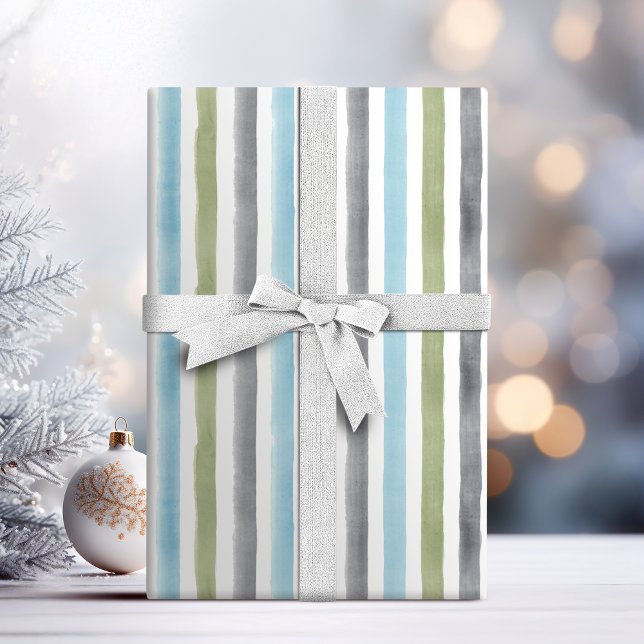 Papel De Regalo Fiestas acuáticas rusas caseras boda playa (Rustic nautical watercolor stripes beach wedding wrapping paper)