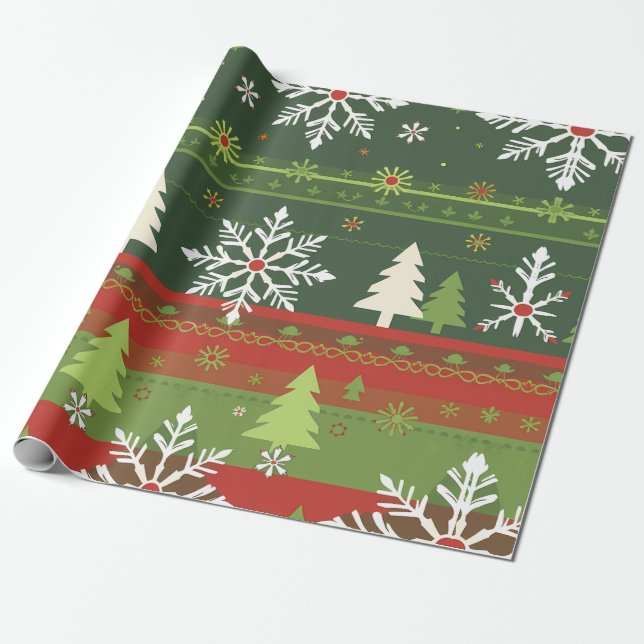 Papel De Regalo Fiestas y árboles de vacaciones festivas (Desenrollado)