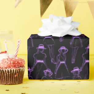 Papel De Regalo Figuras de la línea de moda púrpura neón sobre neg