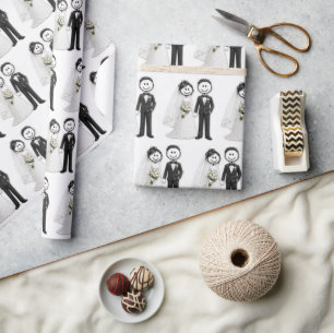 Papel De Regalo Figuras de palo de novia y novio