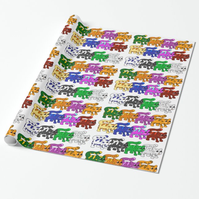 Papel De Regalo Filas de patrón de gatito de gatitos de Navidad (Desenrollado)