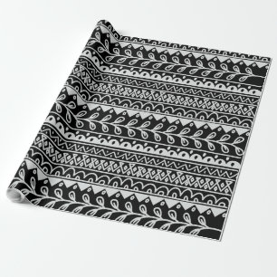 Papel De Regalo Filas de patrones de garabatos en negro y blanco