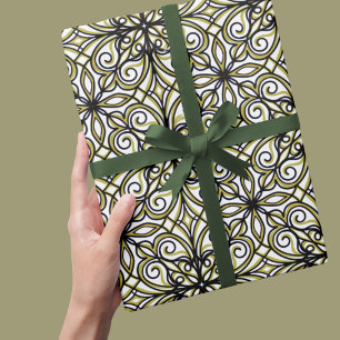 Papel De Regalo Filigrí oliva y negra con estampado