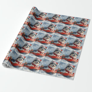 Papel De Regalo Finnish Lapphund en Trineo Deja que nieve Navidad