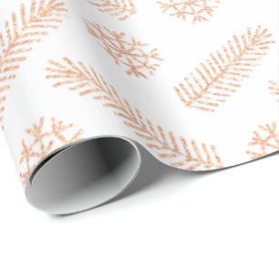 Papel De Regalo Fir Snowflakes Pink Rose Gold Cottages